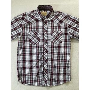 Cowboy Legend Men Large Shirt Burgundy Plaid Long Sleeve Pearl Snap Western Yoke